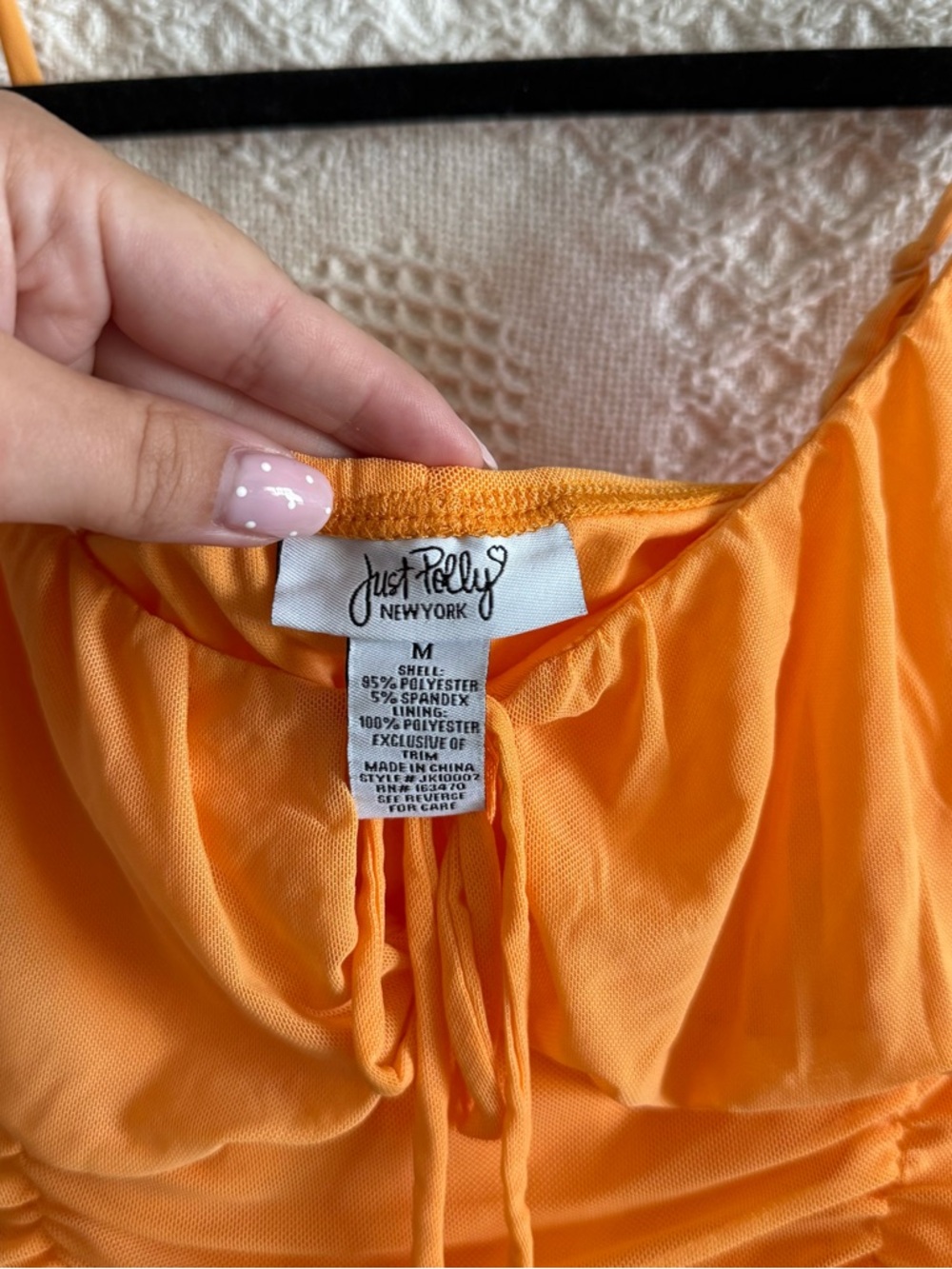 Just Polly from Macy’s Bright Orange Ruched Mesh Spaghetti-Strap Cropped Top - Picture 3 of 4